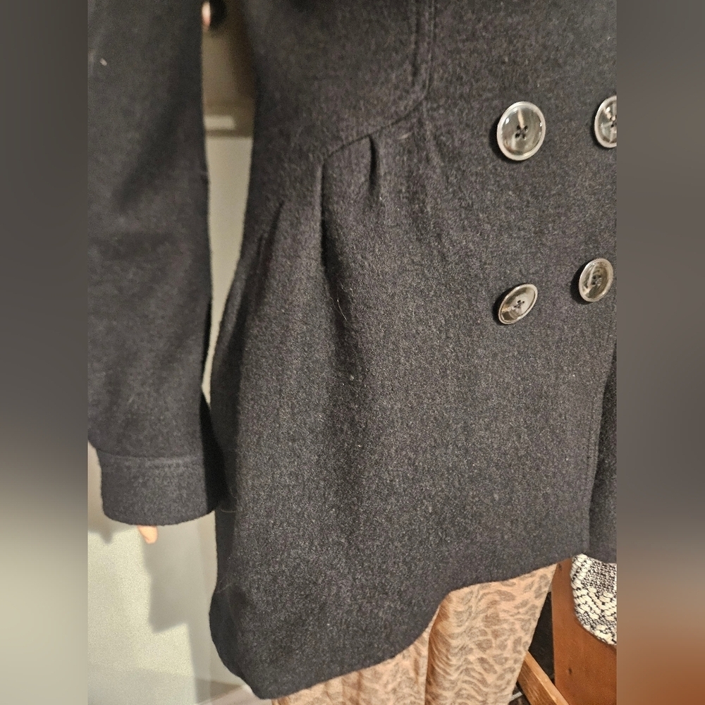 FREE PEOPLE Black Tailored Wool-Blend Double-Breasted Coat. Size Small - Picture 8 of 16